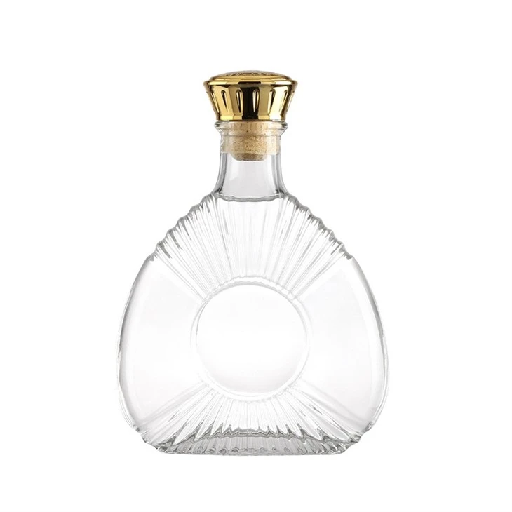 Empty Transparent Triangular Glass Bottle With Golden Cap